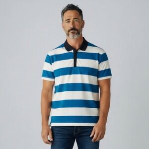 Lululemon Freestyle Polo Shirt Mens Medium Cotton/Lycra Blue White Performance